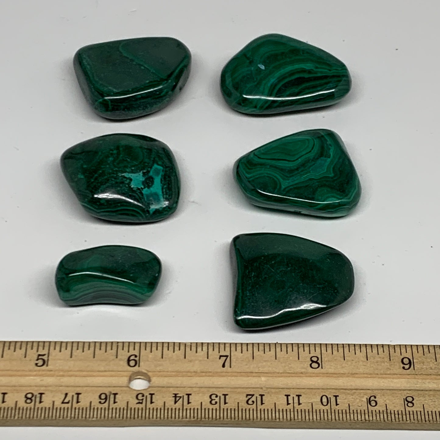206g, 1.2"-1.7", 6pcs, Natural Malachite Tumbled Polished Gemstone, B32847