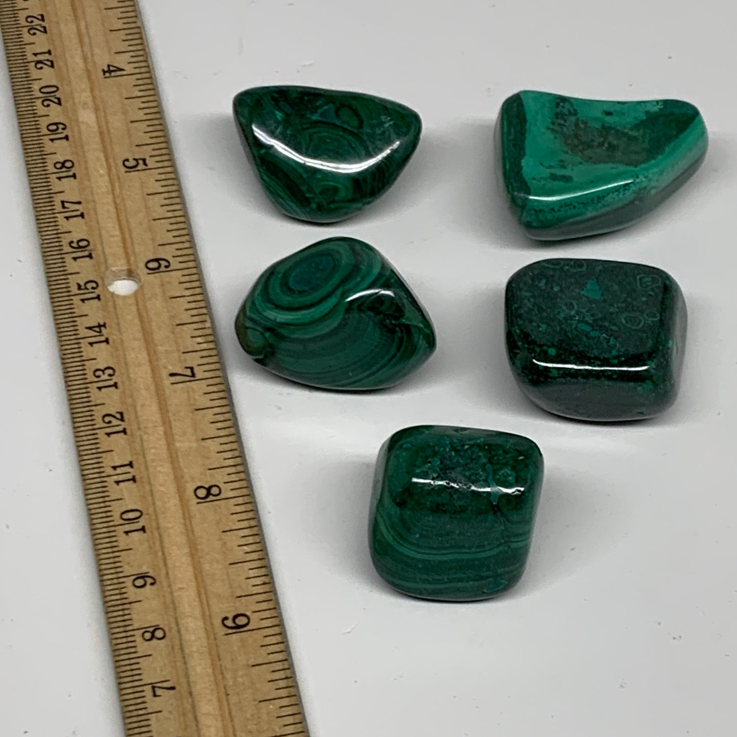 196.6g, 1.1"-1.6", 5pcs, Natural Malachite Tumbled Polished Gemstone, B32848