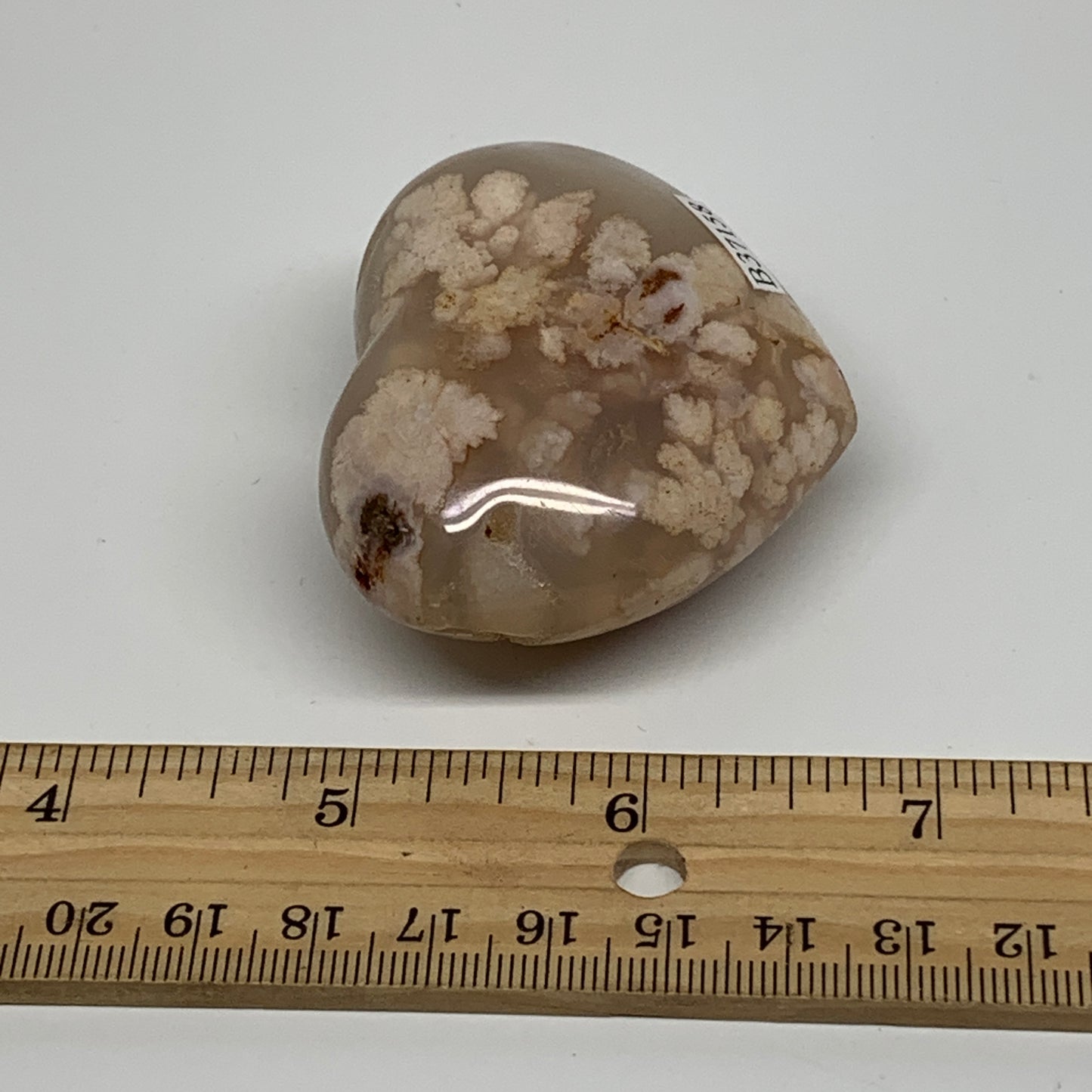 0.22 lbs, 1.9"x2.3"x1", Cherry Blossom Flower Agate Heart Crystal, B37158