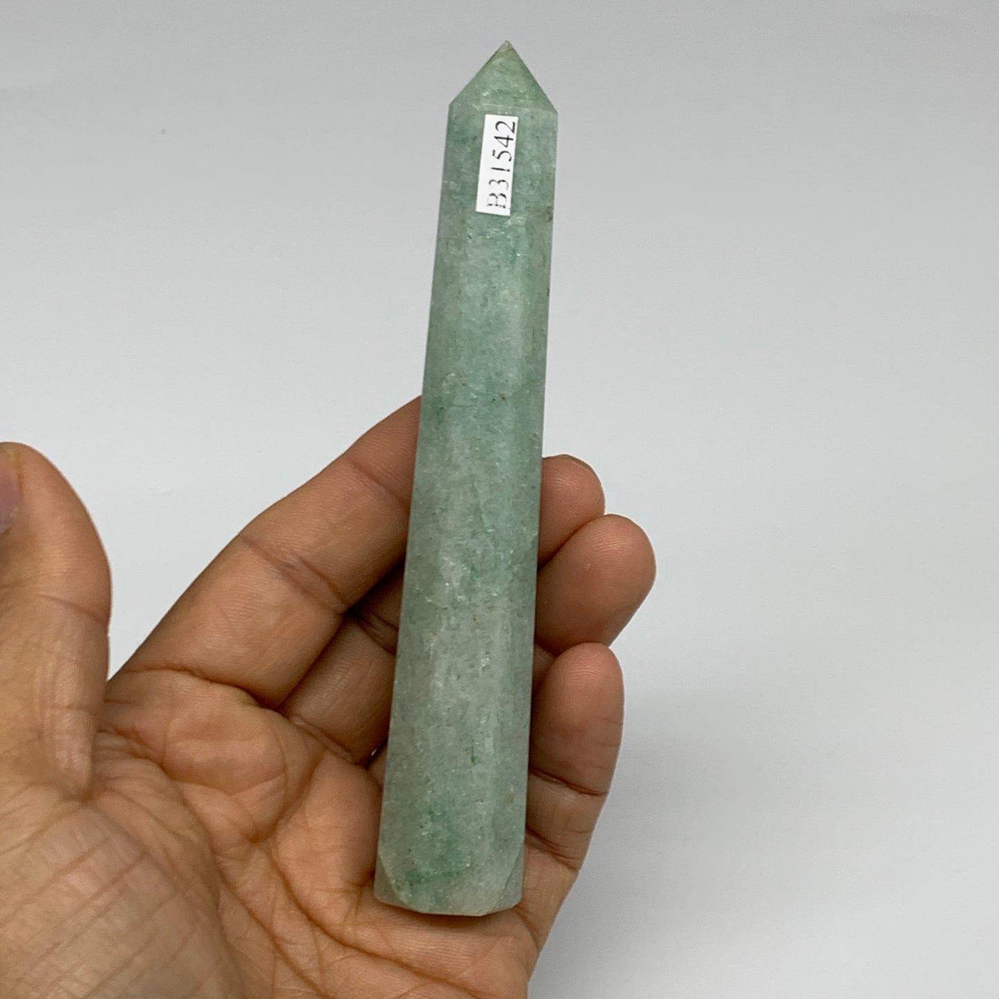 83g, 4.8"x0.8", Green Aventurine Tower Obelisk Point Crystal @India,B31542