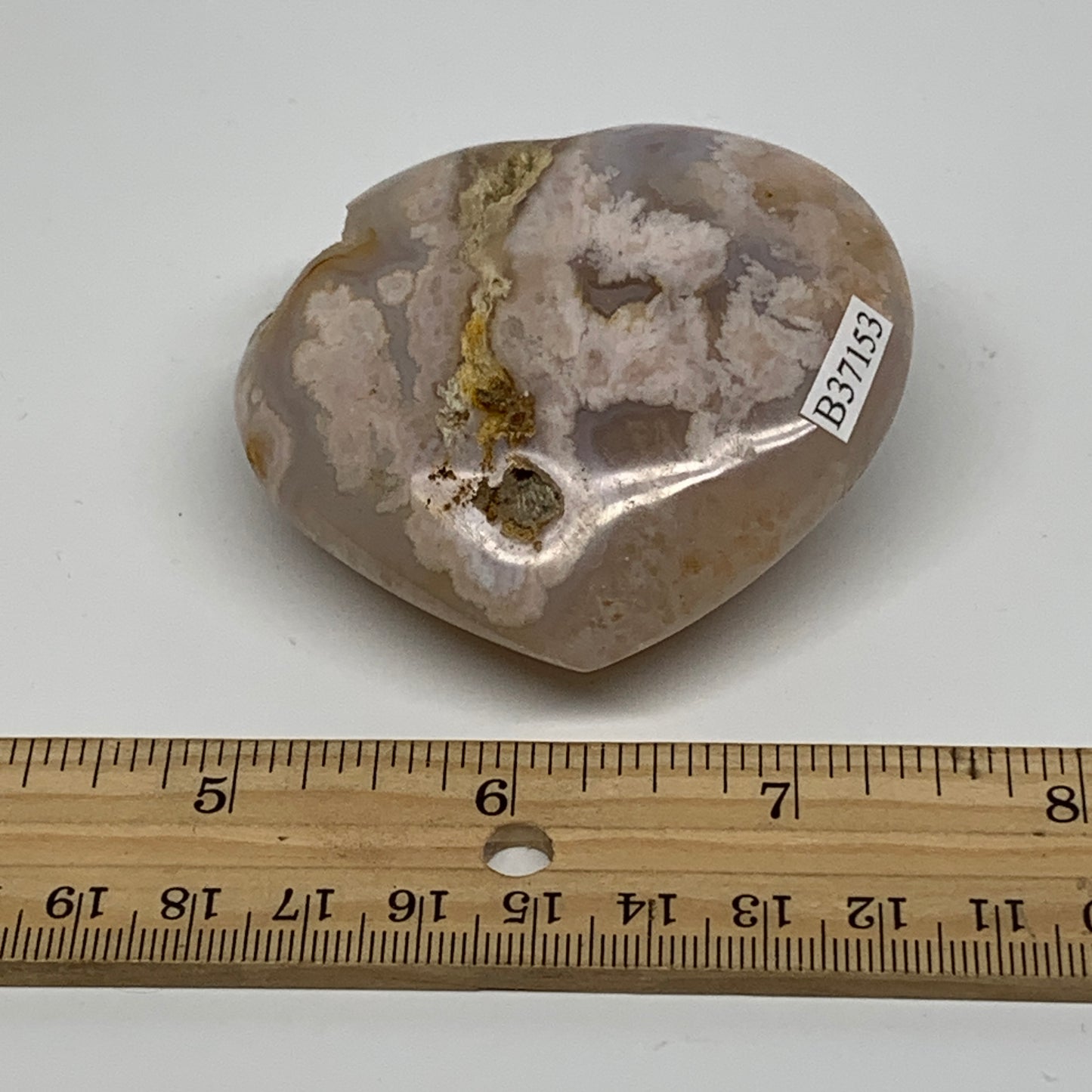 0.33 lbs, 2.5"x2.6"x1.1", Cherry Blossom Flower Agate Heart Crystal, B37153