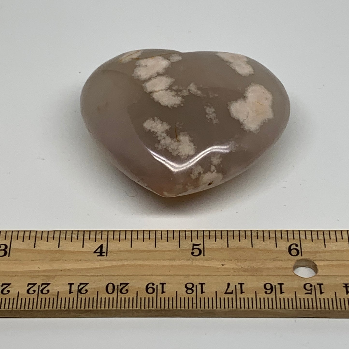 0.23 lbs, 2.1"x2.3"x1", Cherry Blossom Flower Agate Heart Crystal, B37147
