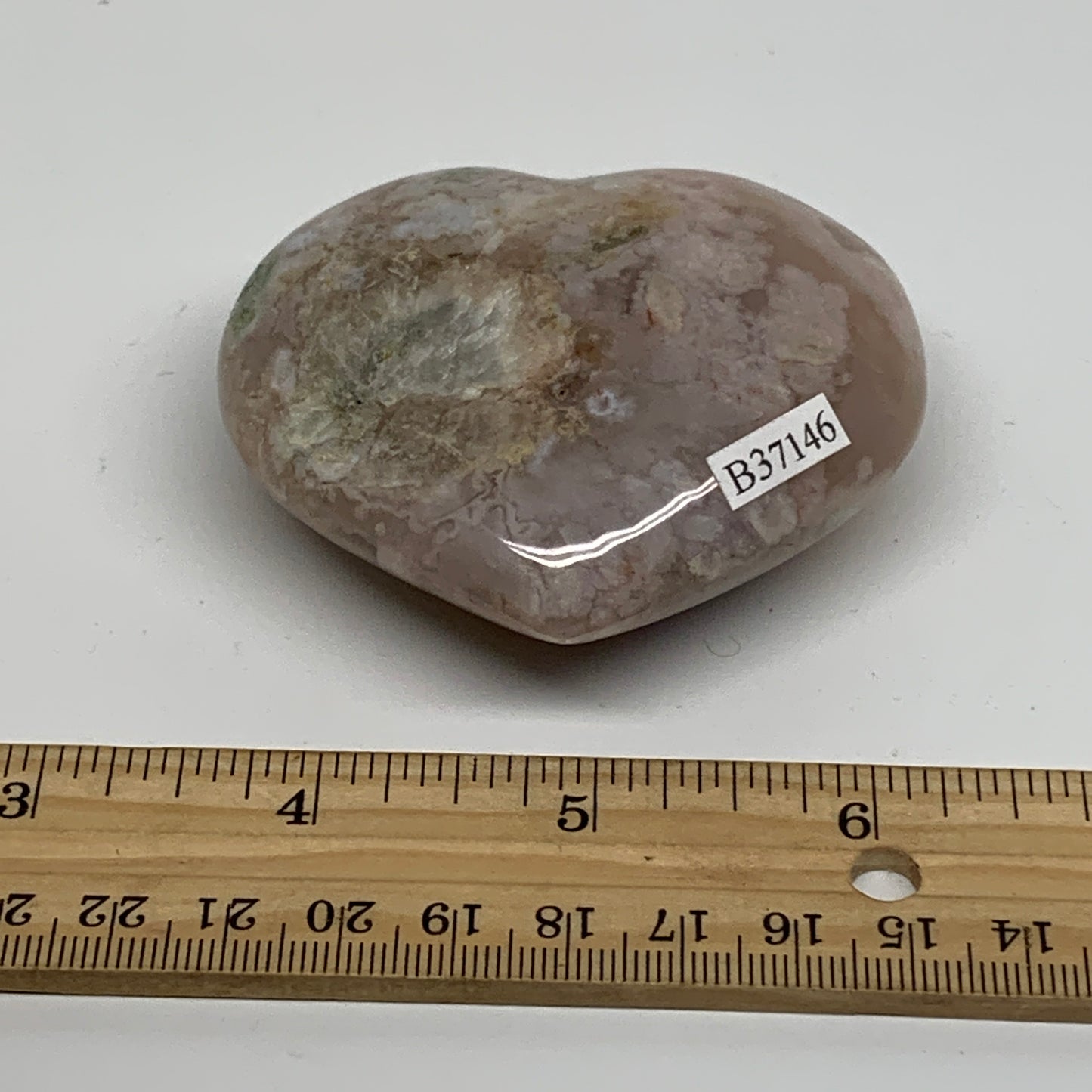 0.36 lbs, 2.4"x2.8"x1.1", Cherry Blossom Flower Agate Heart Crystal, B37146