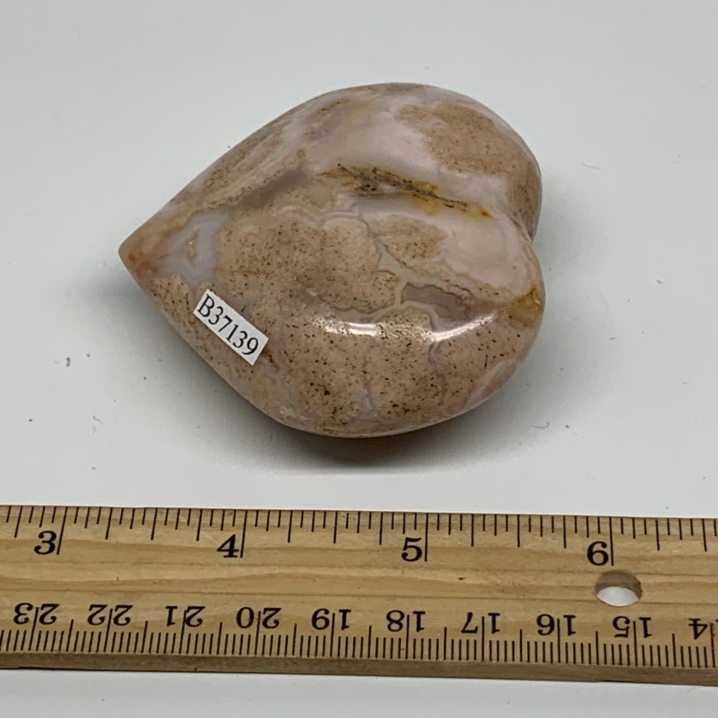 0.34 lbs, 2.6"x2.7"x1.1", Cherry Blossom Flower Agate Heart Crystal, B37139