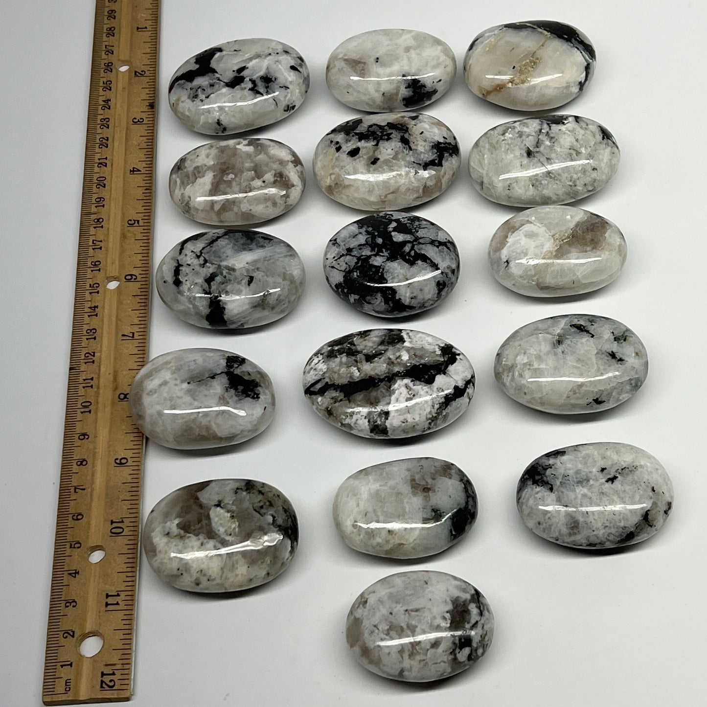 2.2 lb, 1.7"-2.2", 16 pcs, Rainbow Moonstone Palm-Stone Polished Crystal,B21345