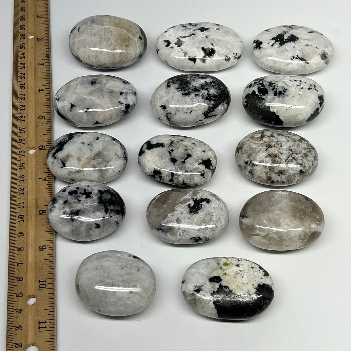 2.2 lb, 1.8"-2.5", 14 pcs, Rainbow Moonstone Palm-Stone Polished Crystal,B21353