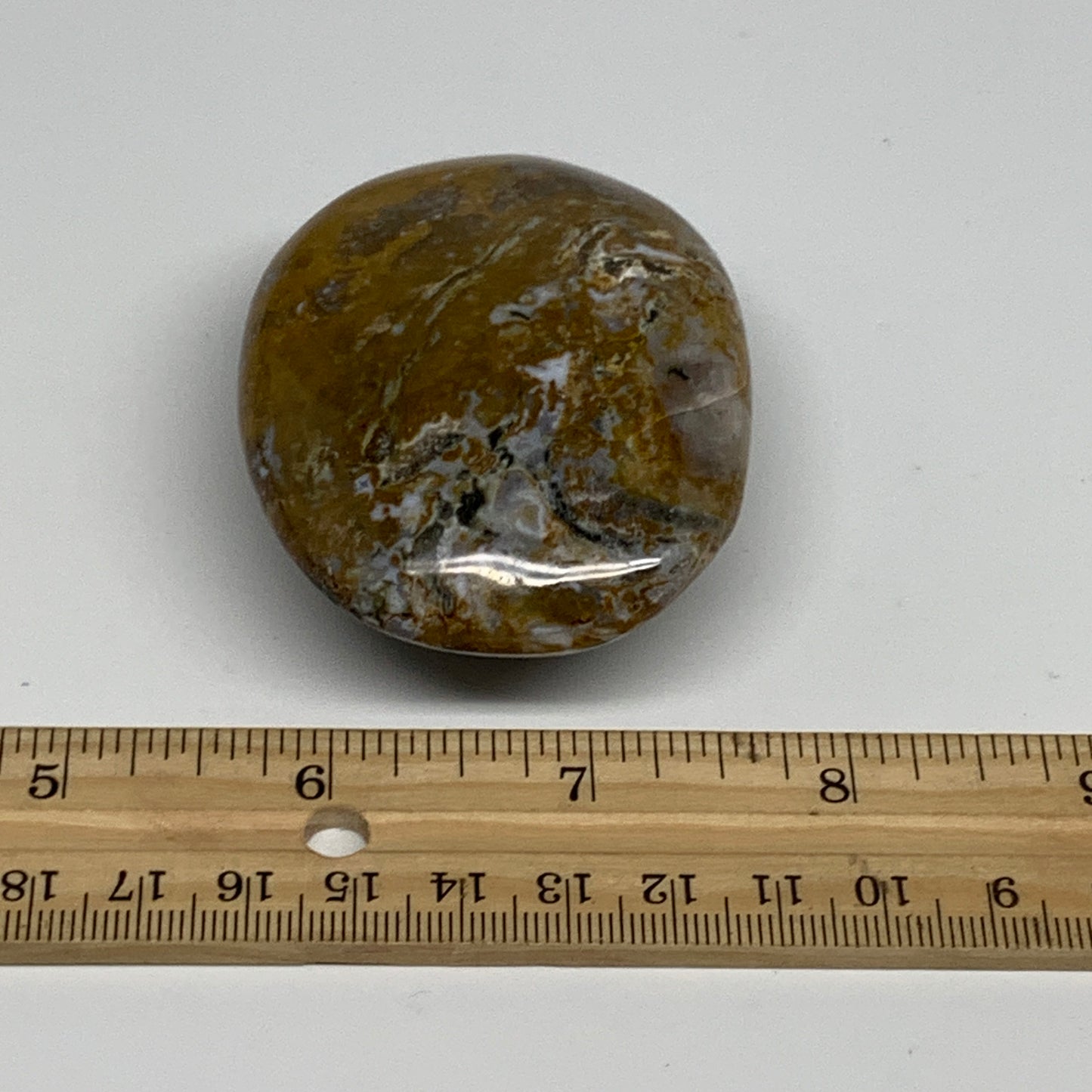 131.1g, 2.7"x2"x1.1" Natural Ocean Jasper Palm-Stone Orbicular Jasper, B30750