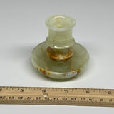 183g, 2.6"x1.4"x2.9", Natural Green Onyx Candle Holder Gemstone Hand Carved, B32