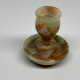 283g, 3.3"x1.5"x2.9", Natural Green Onyx Candle Holder Gemstone Carved, B32226