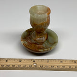 283g, 3.3"x1.5"x2.9", Natural Green Onyx Candle Holder Gemstone Carved, B32226
