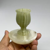 249g, 3.2"x1.4"x2.9", Natural Green Onyx Candle Holder Gemstone Carved, B32240