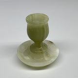 249g, 3.2"x1.4"x2.9", Natural Green Onyx Candle Holder Gemstone Carved, B32240