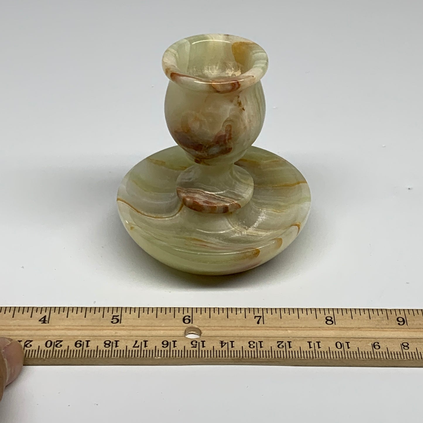 253g, 3.2"x1.4"x2.9", Natural Green Onyx Candle Holder Gemstone Carved, B32244