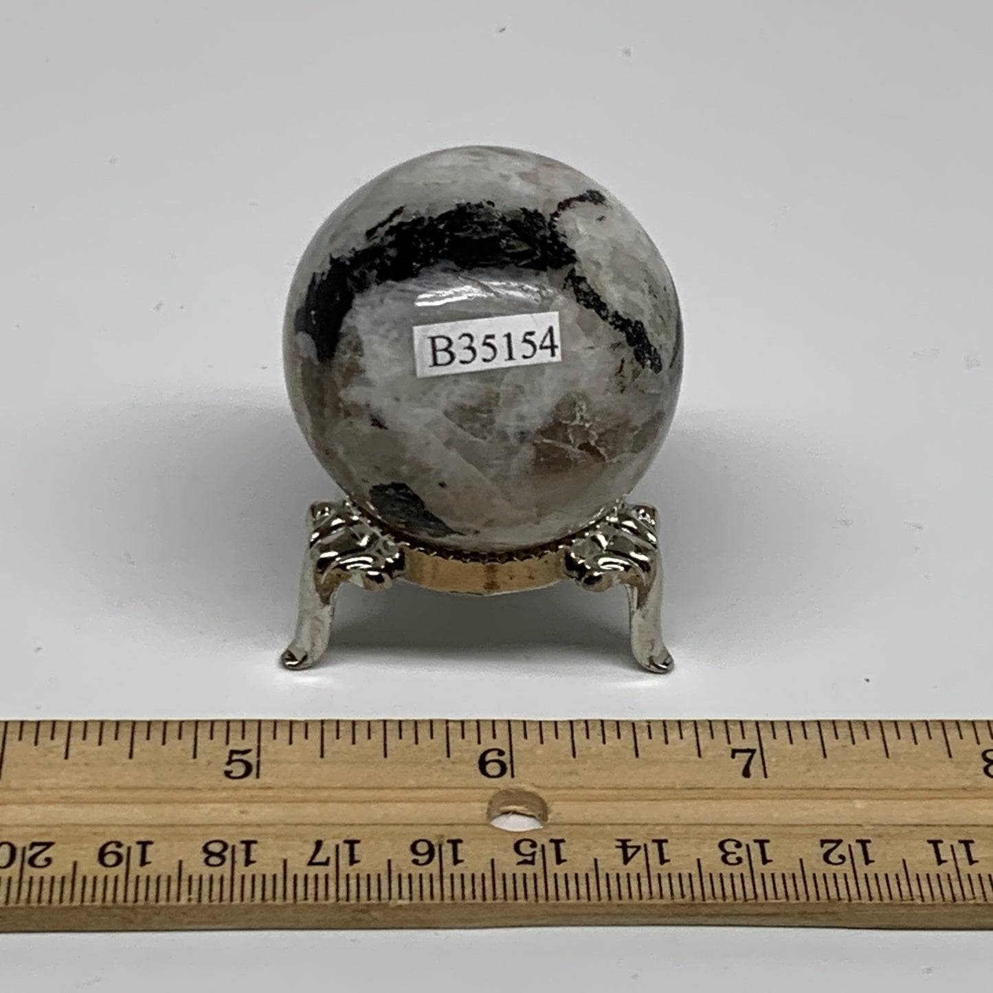 99.9g, 1.7"(41mm), Natural Rainbow Moonstone Sphere Ball Gemstone, B35154