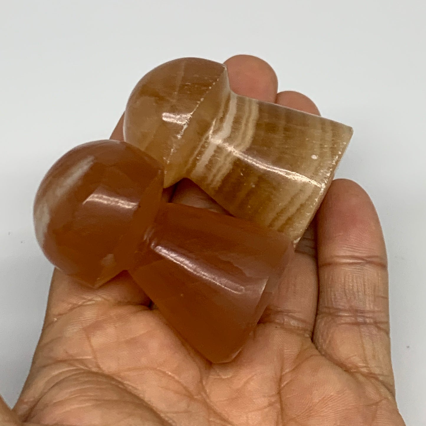 129.2g, 1.8"-2", 2pcs, Natural Honey Calcite Mushroom Gemstone @Pakistan, B31728