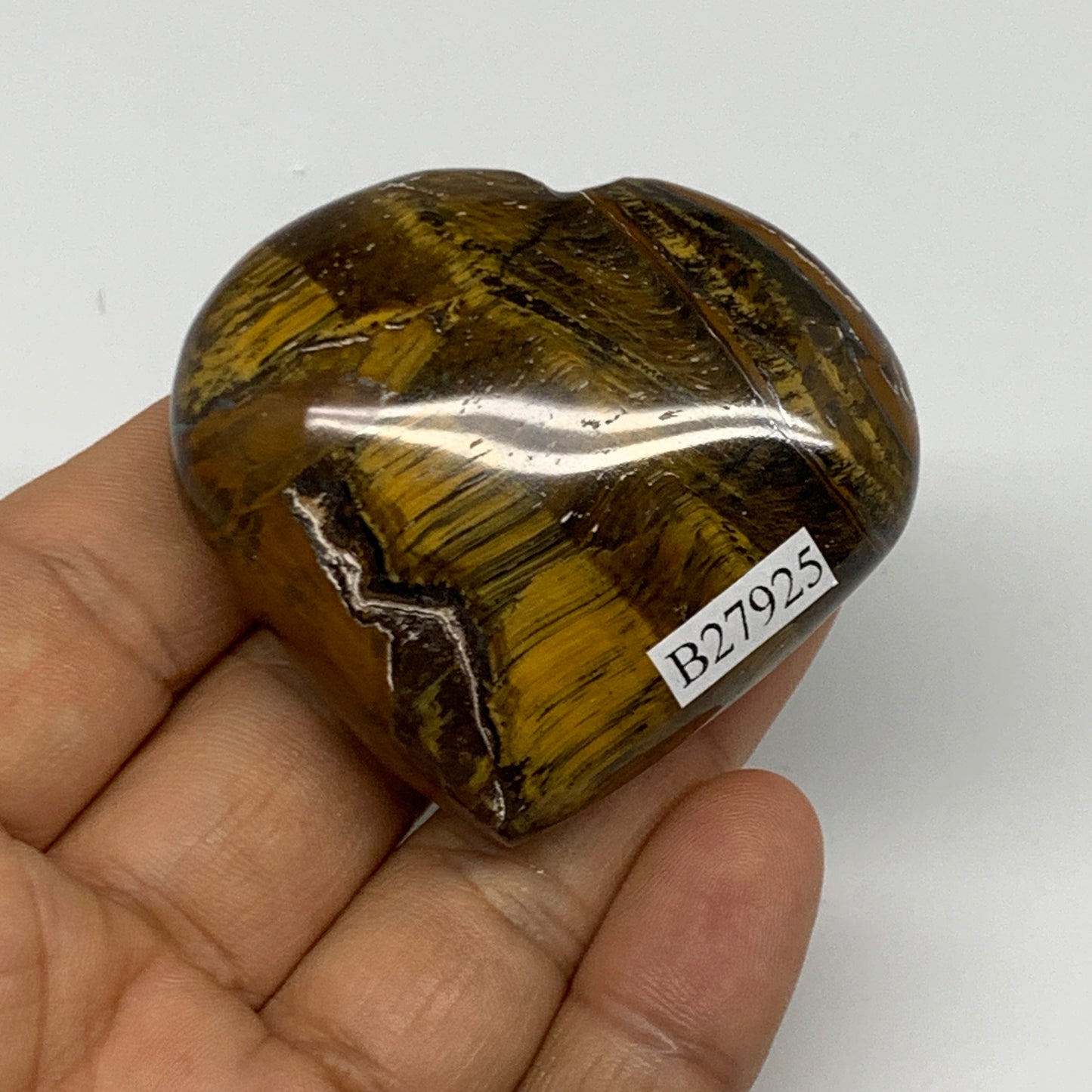 79.6g, 1.9"x2.1"x0.8", Tiger's Eye Heart Polished Healing Crystal @India, B27925