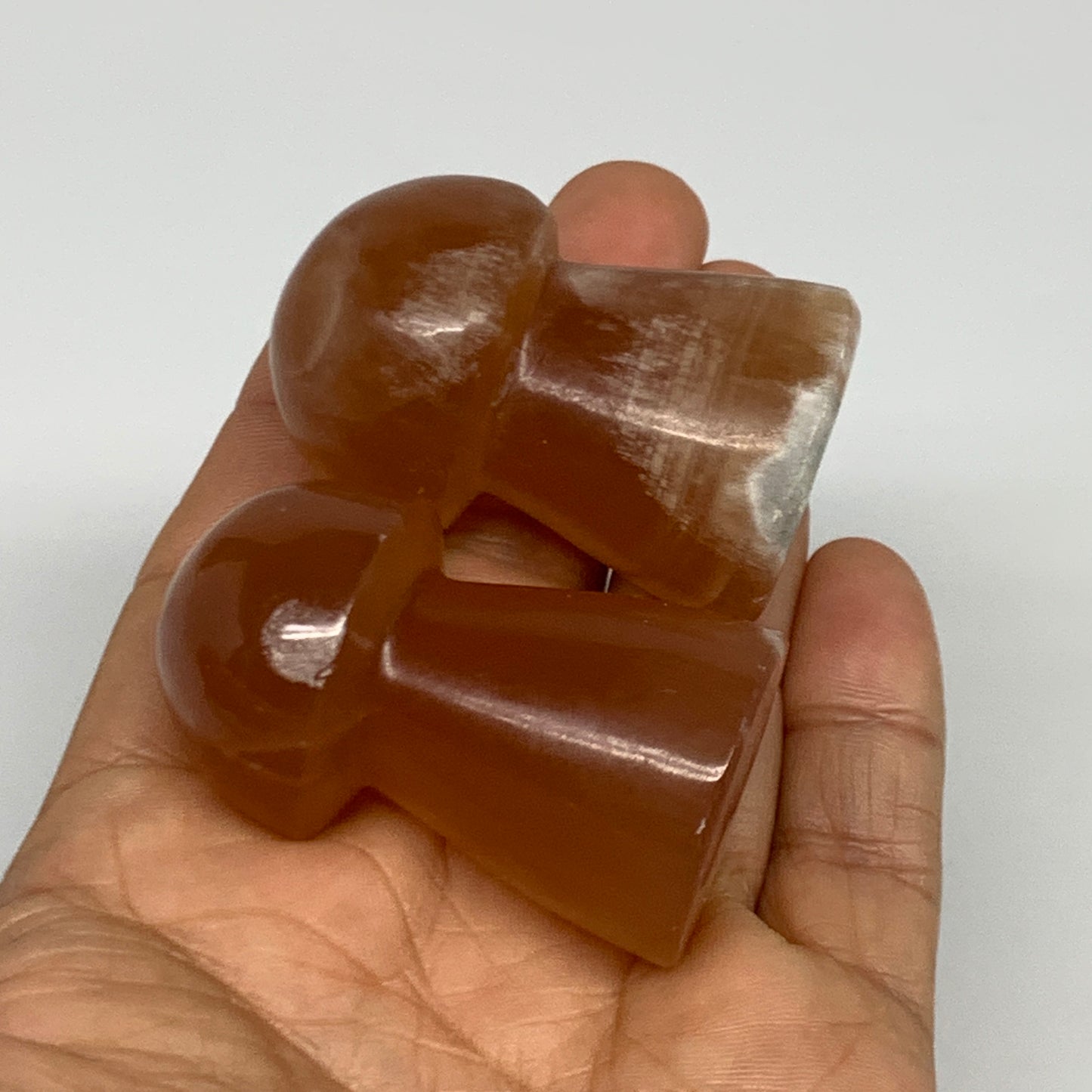 129g, 1.8"-1.9", 2pcs, Natural Honey Calcite Mushroom Gemstone @Pakistan, B31734