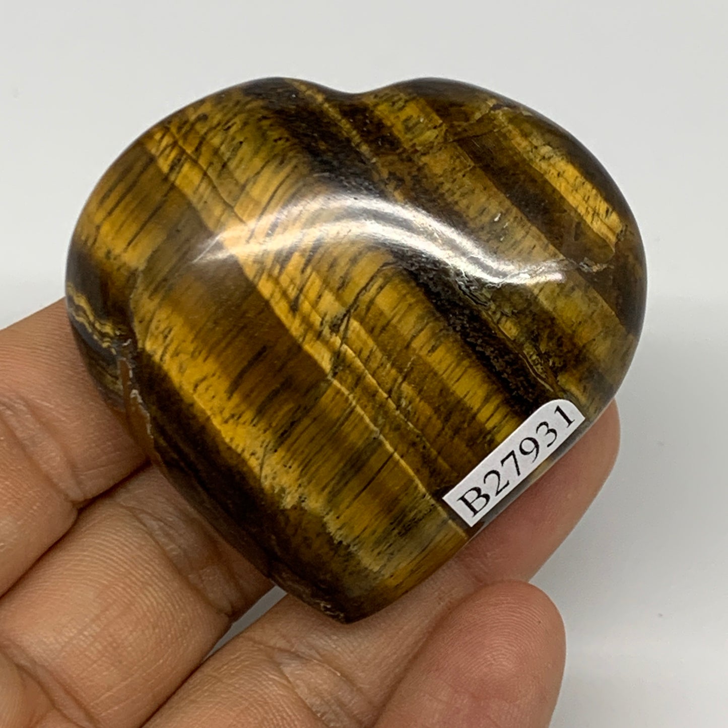 86g, 2"x2.1"x0.9", Tiger's Eye Heart Polished Healing Crystal @India, B27931