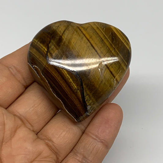 68.1g,1.9"x2"x0.7", Tiger's Eye Heart Polished Healing Crystal @India, B27940