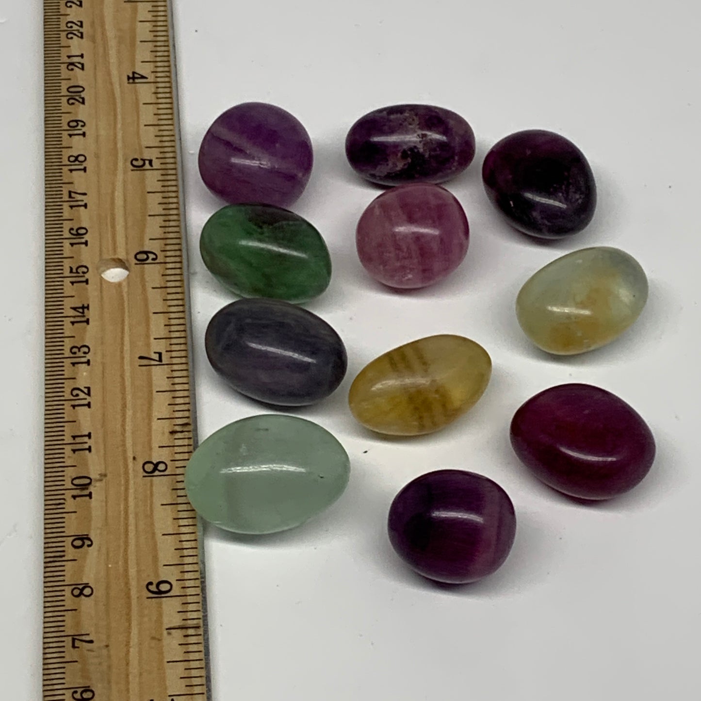 158.9g, 0.9"-1.1", 11pcs, Multi Color Fluorite Crystal Tumbled Stones, B28733