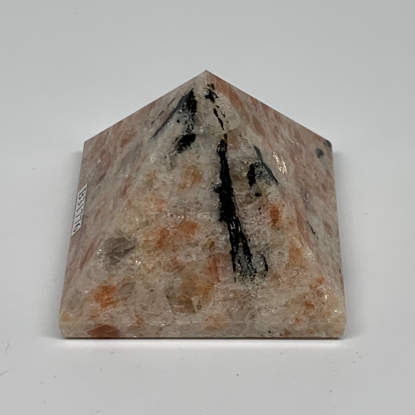 0.33 lbs, 1.7"x2.2"x2.2", Sunstone Pyramid Gemstone, Polished Gemstone, B31776