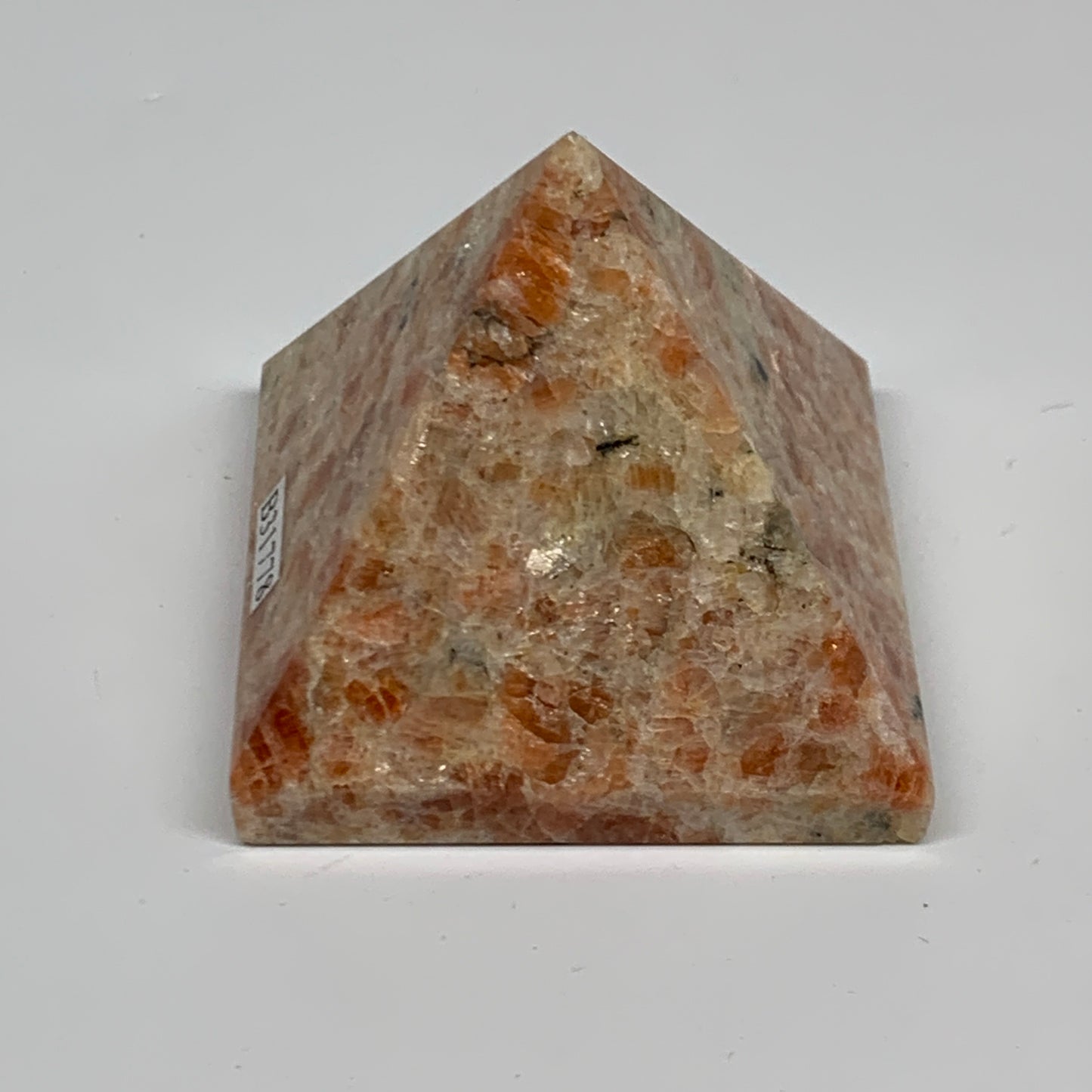 0.33 lbs, 1.8"x2.1"x2.1", Sunstone Pyramid Gemstone, Polished Gemstone, B31778