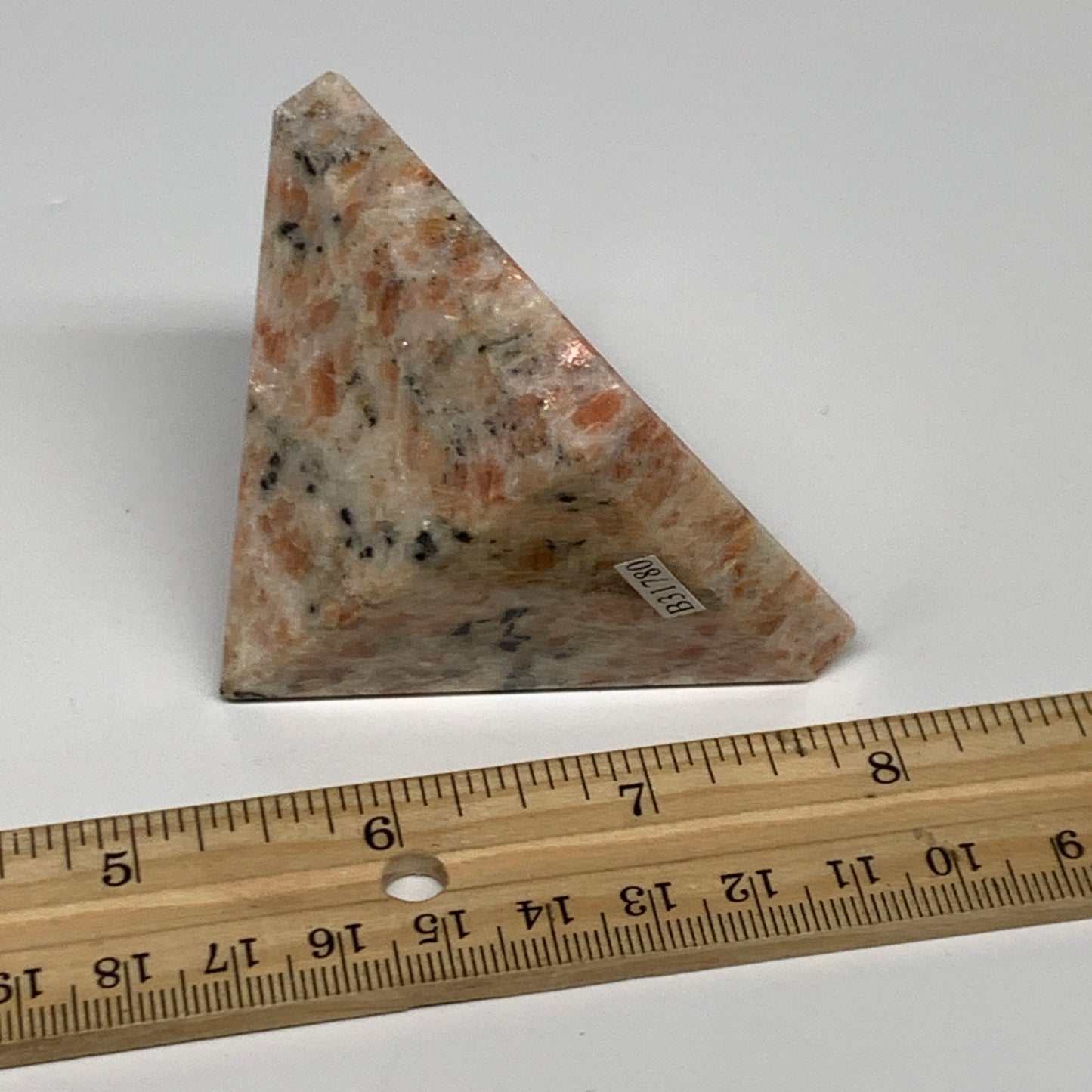0.42 lbs, 2.1"x2.2"x2.2", Sunstone Pyramid Gemstone, Polished Gemstone, B31780
