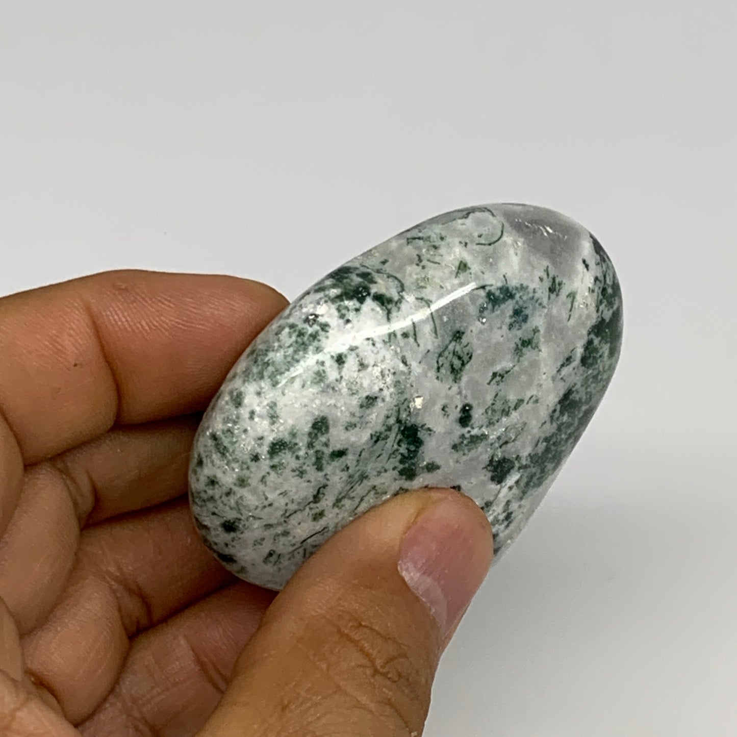 79.6g, 2.1"x2.3"x0.8", Natural Moss Agate Heart Crystal Gemstone @India, B29534