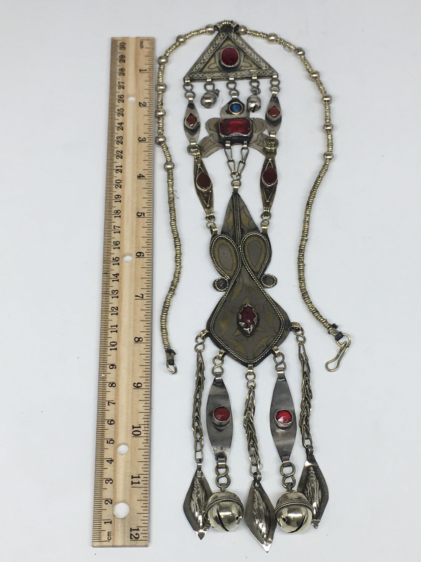104.4g, 20" Turkmen Necklace Pendant Long Necktie Old Vintage Gold-Gilded,TN394