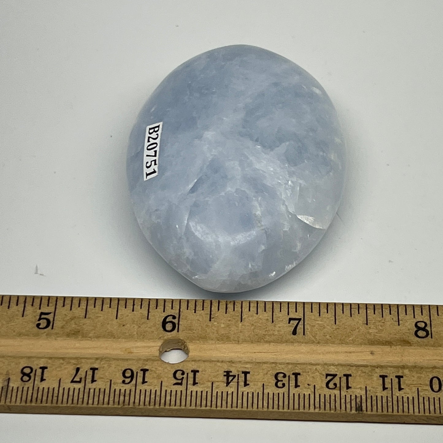 103.7g, 2.6"x1.9"x1" Blue Calcite Small Palm-Stone Tumbled @Madagascar, B20751