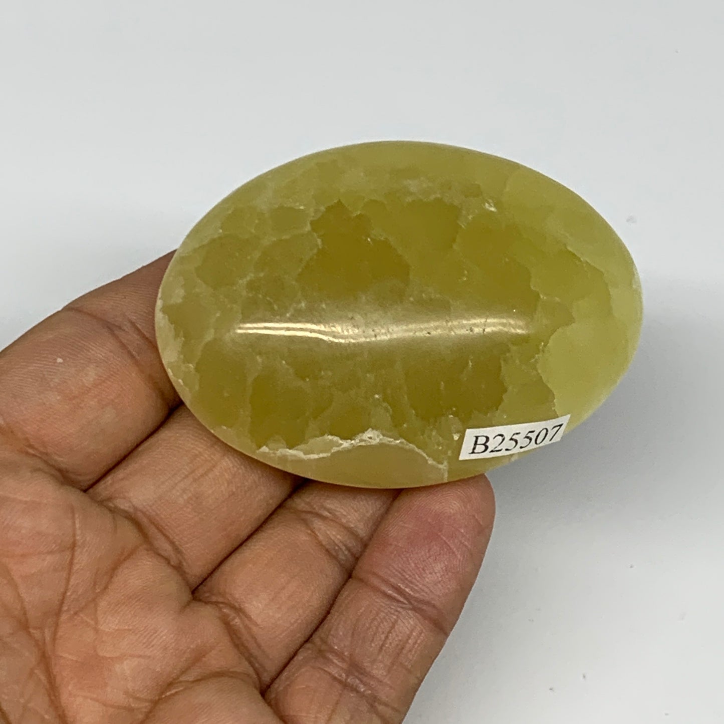 116.9g, 2.5"x1.8"x1.1", Lemon Calcite Palm-Stone Crystal Polished @Pakistan,B255