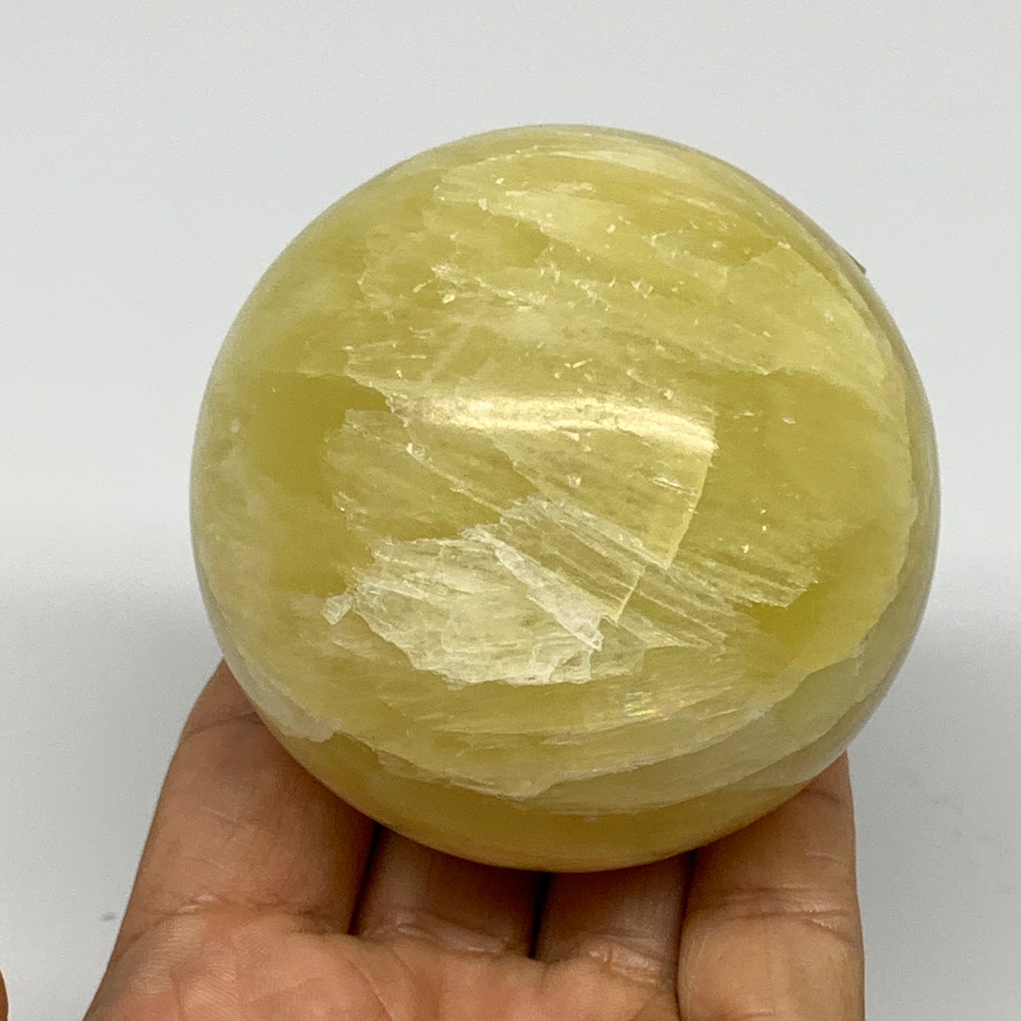1.11 lbs,2.7"(69mm) Lemon Calcite Sphere Gemstone,Healing Crystal,B26047