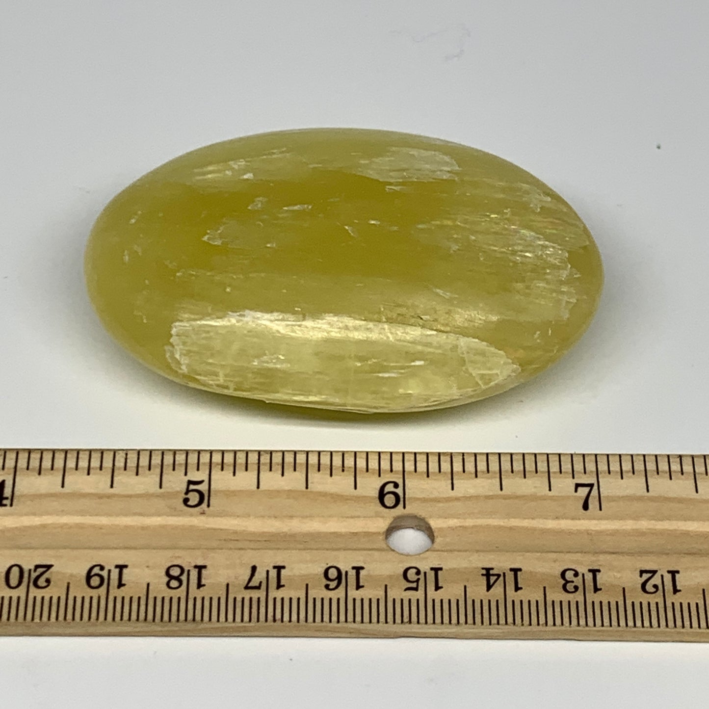 133g, 2.8"x1.8"x1", Lemon Calcite Palm-Stone Crystal Polished @Pakistan,B25510
