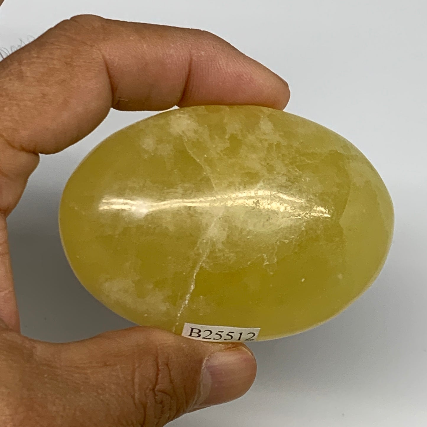 121.7g, 2.6"x1.9"x1", Lemon Calcite Palm-Stone Crystal Polished @Pakistan,B26412