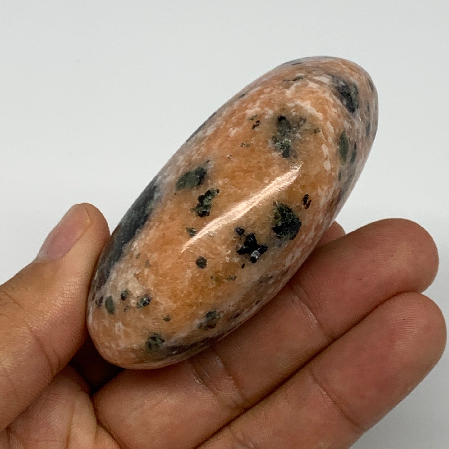 138.2g, 2.7"x1.9"x1.1", Orange Calcite Palm-Stone Crystal Polished Reiki, B16055