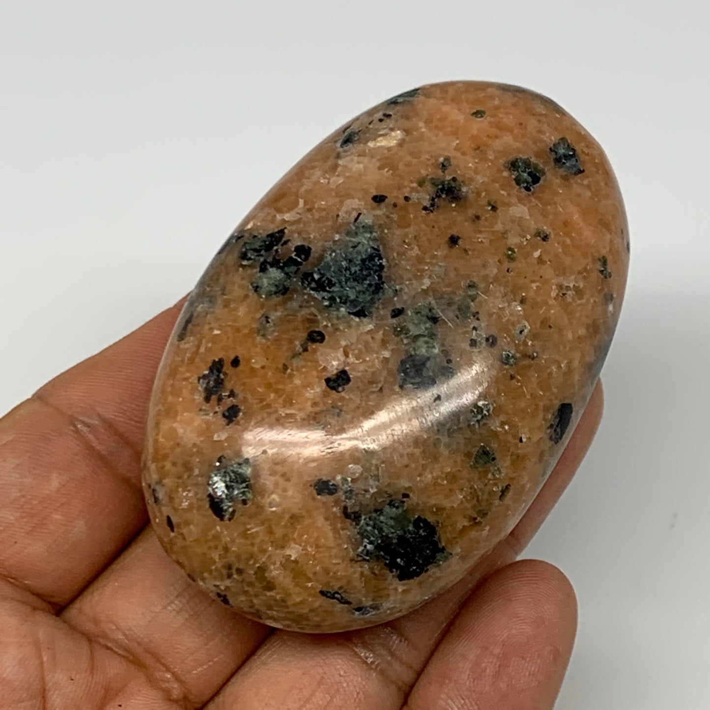 117g, 2.7"x1.7"x1", Orange Calcite Palm-Stone Crystal Polished Reiki, B16060