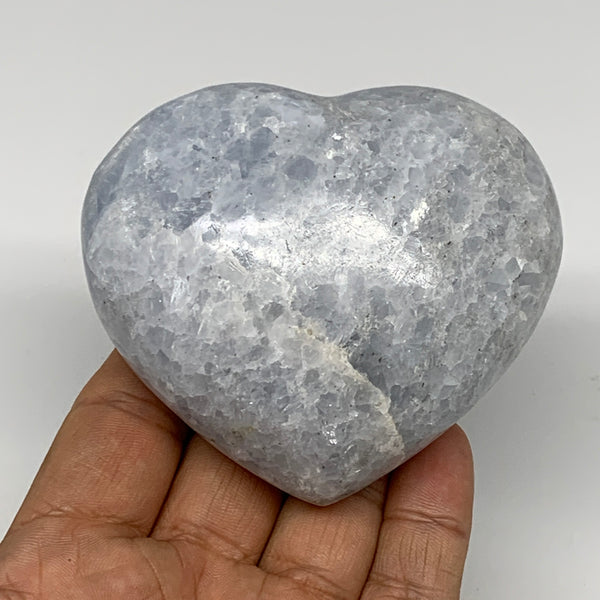 310.1g, 2.8"x3.2"x1.6" Blue Calcite Heart Gemstones Reiki @Madagascar,B17628