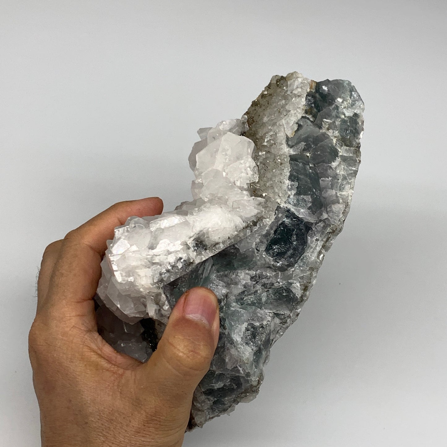 1786g, 7.75"x3.9"x3.7", UV Reactive Chalcopyrite Calcite Cluster Fluorite Minera