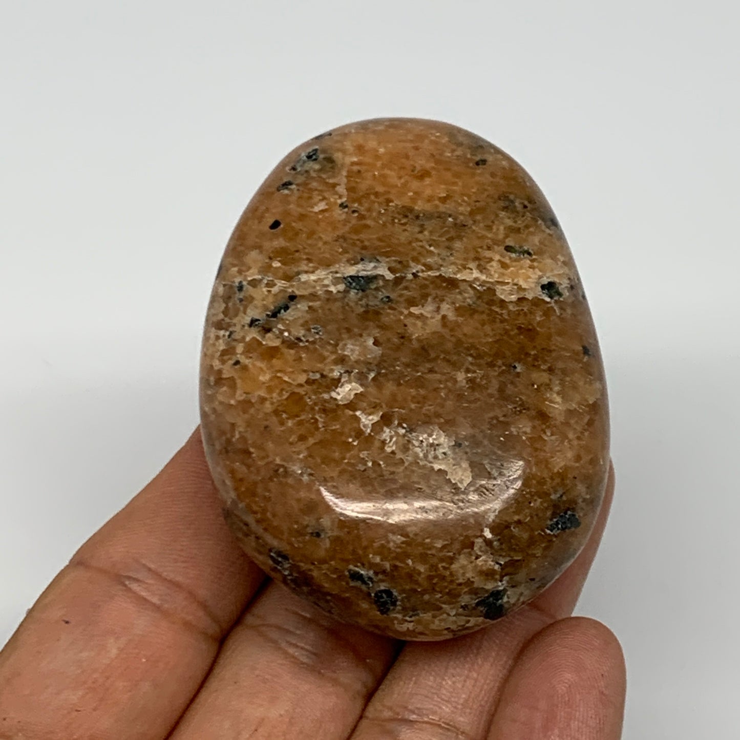 114.6g, 2.4"x1.8"x1.1", Orange Calcite Palm-Stone Crystal Polished Reiki, B16075