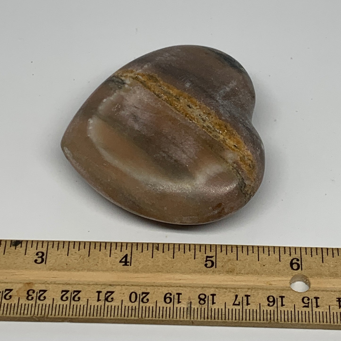 151.1g, 2.5"x2.7"x1" Orange Calcite Heart Gemstones from Madagascar, B17639