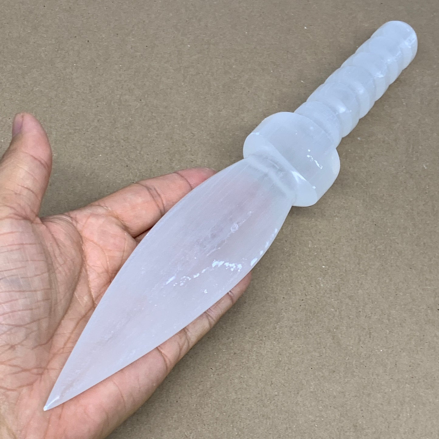 335g,12.1"x1.7"x1"Natural Selenite Crystal Knife (Satin Spar) @Morocco,B24023