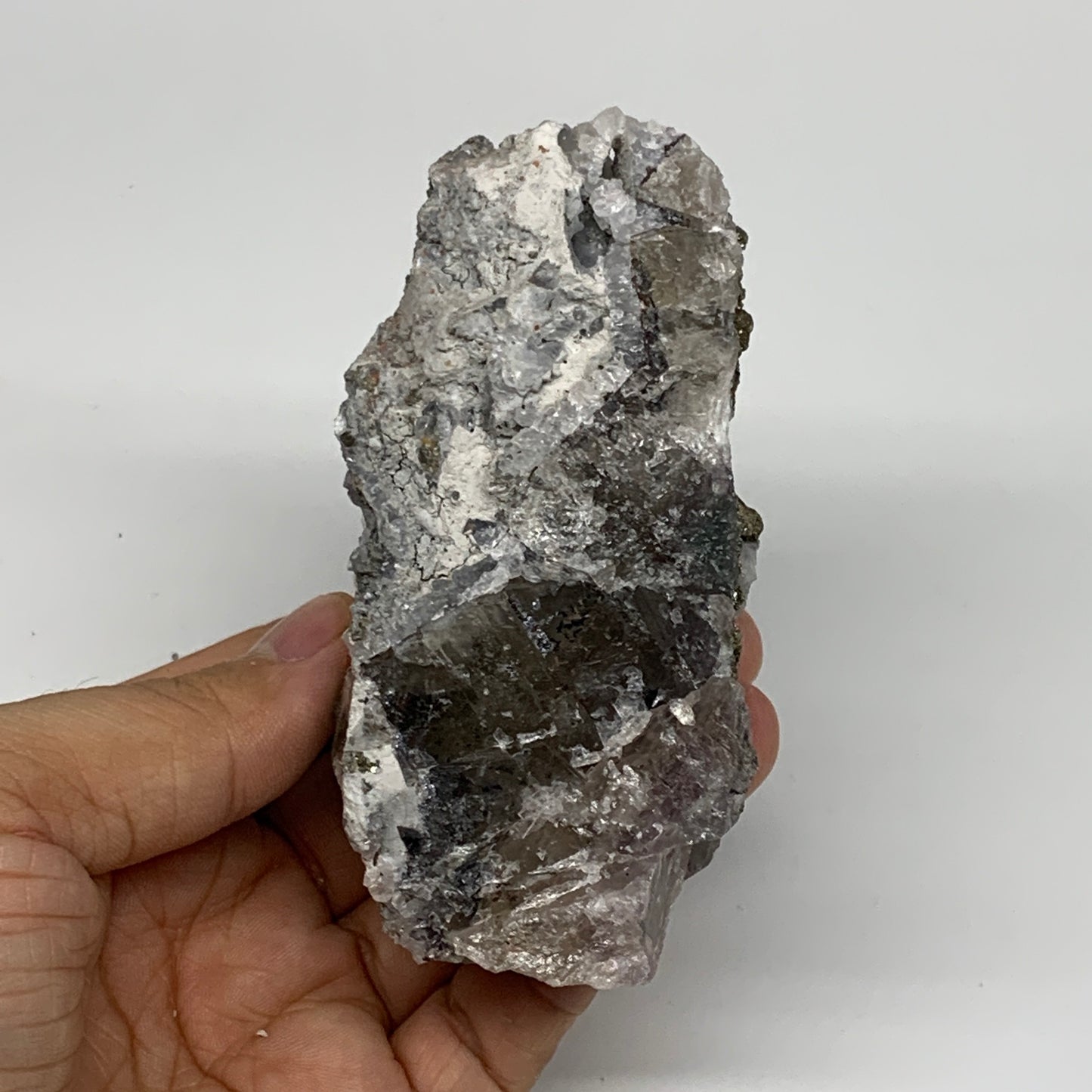 368g, 3.9"x2.9"x1.9", UV Reactive Chalcopyrite Calcite Cluster Fluorite Mineral