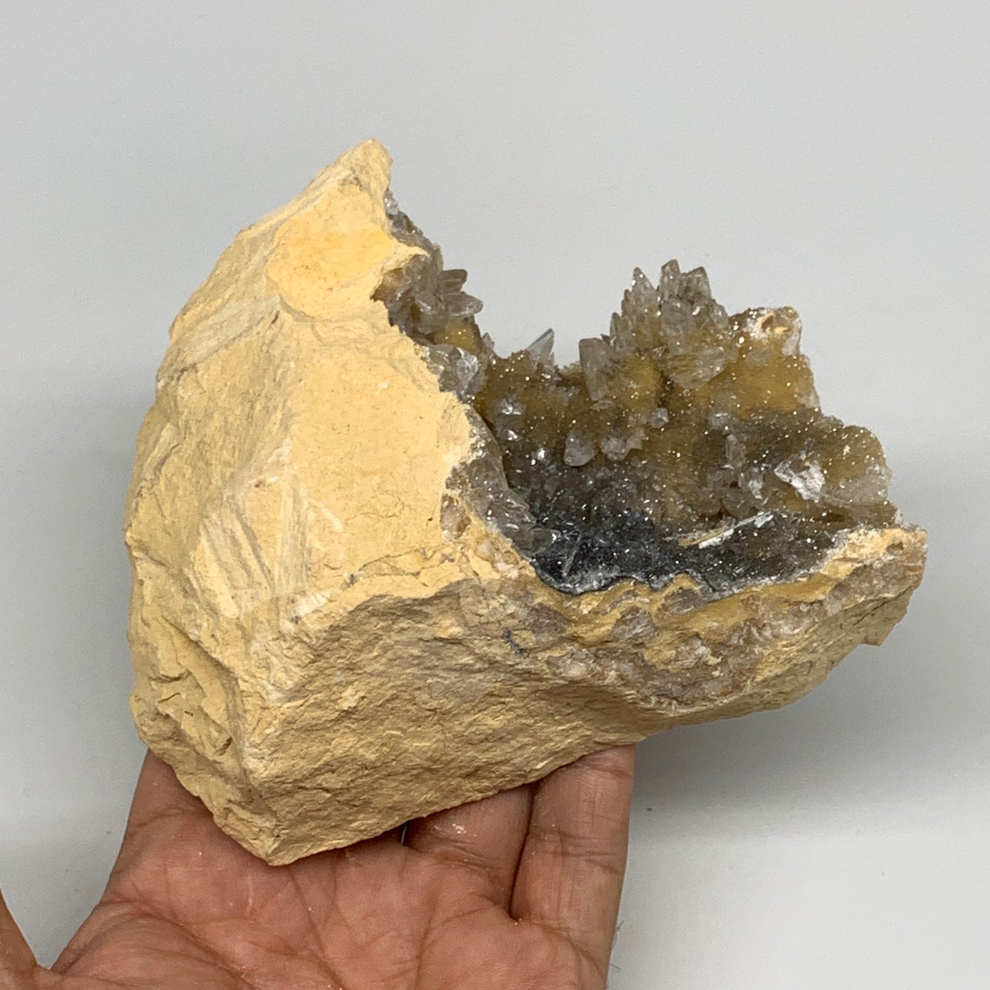 1.26 lbs, 4.7"x4.4"x2.3", Natural Calcite Geode Mineral Specimens @Morocco, B111