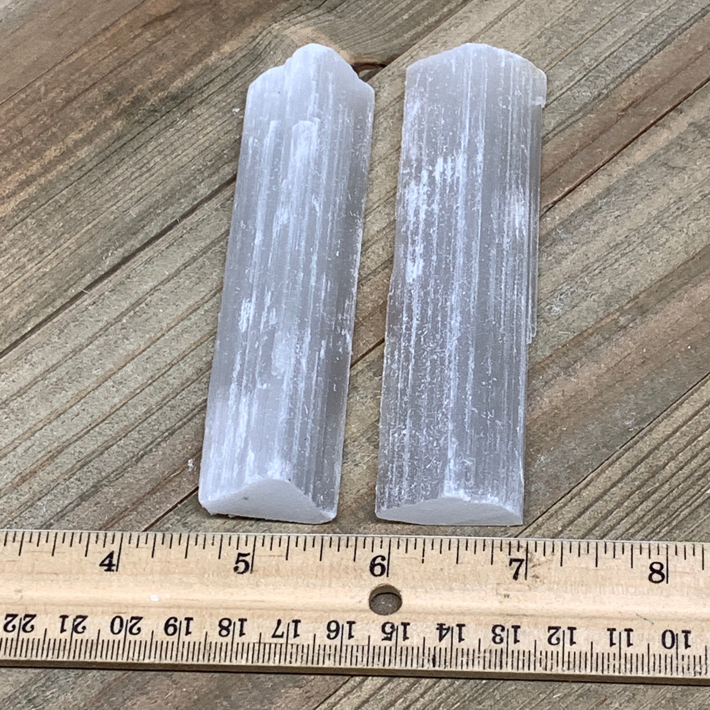 129.1g, 3.9"-4.1", 2pcs, Natural Rough Solid Selenite Crystal Blade Wand Stick,