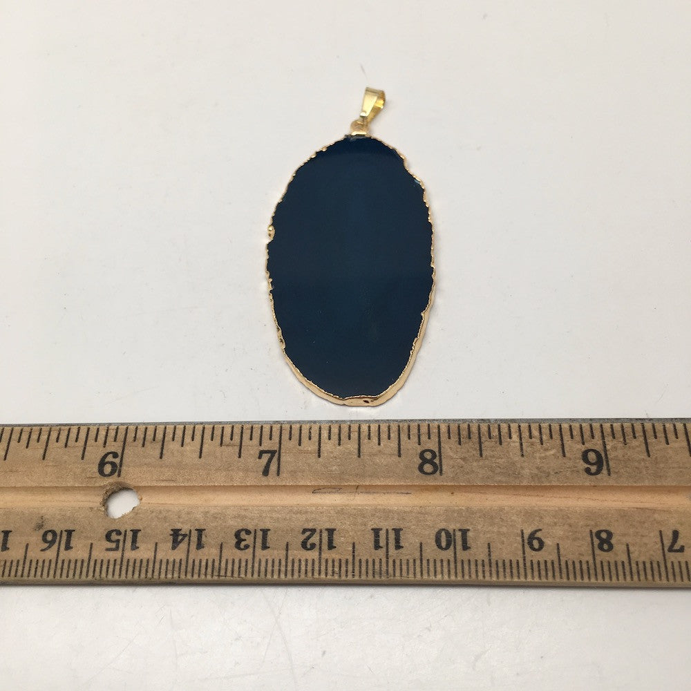49.5 cts Blue Agate Druzy Slice Geode Pendant Gold Plated From Brazil, Bp1034 - watangem.com