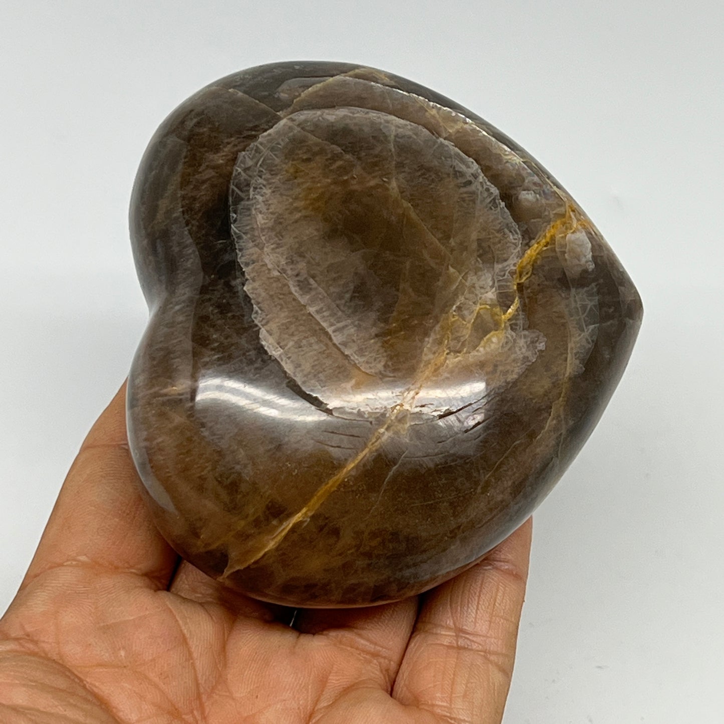350.8g, 3.1"x3.5"x1.4", Black Moonstone Heart Polished Crystal Home Decor, B1986