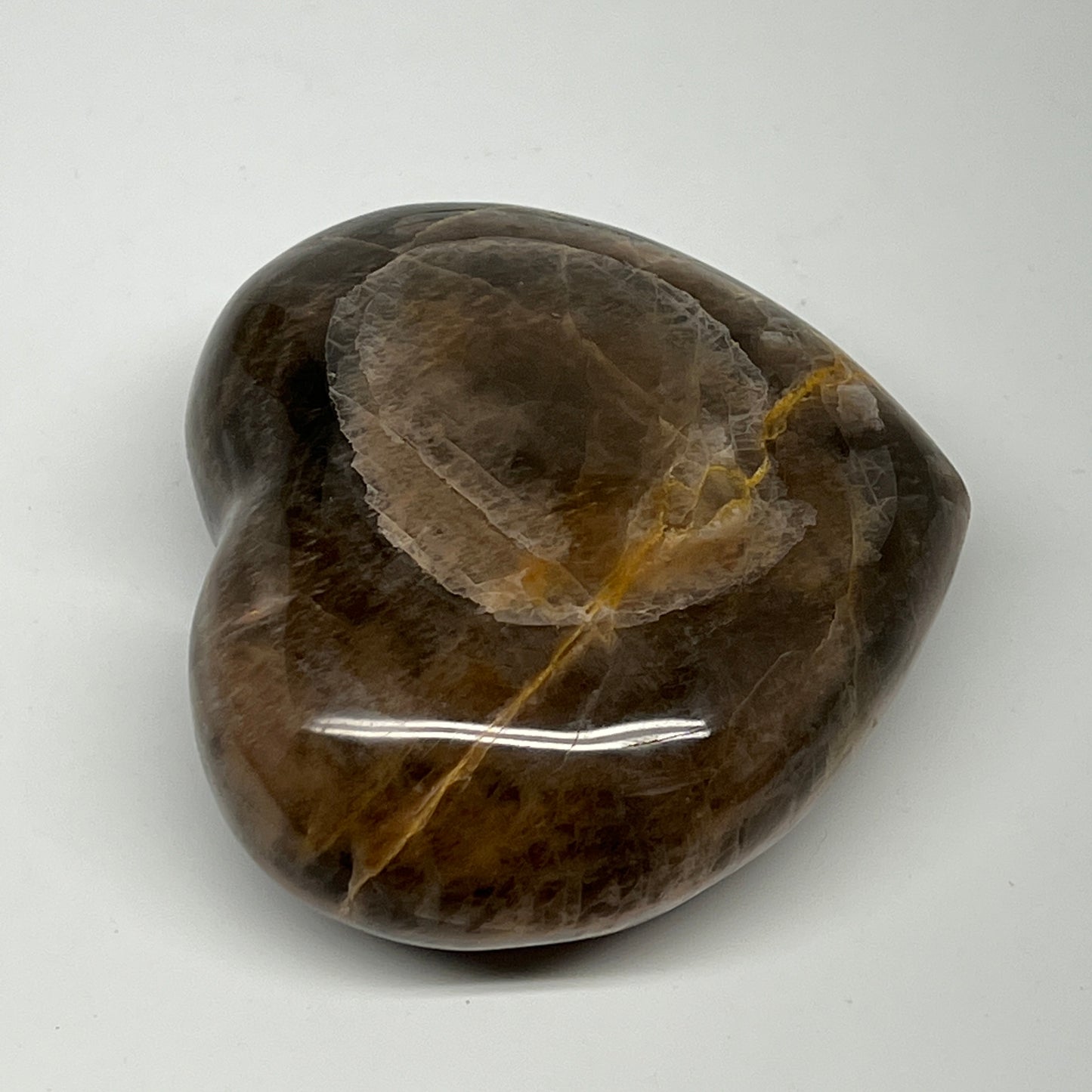 350.8g, 3.1"x3.5"x1.4", Black Moonstone Heart Polished Crystal Home Decor, B1986