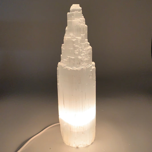 11.9 lb,14"x4" White Selenite (Satin Spar) Rough Lamp W/Chord @Morocco,B9504