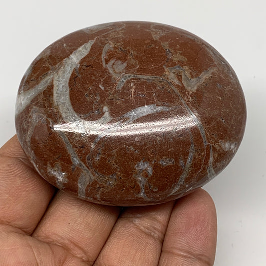 132.7g, 2.5"x2.1"x1", Natural Untreated Red Shell Fossils Oval Palms-tone, F1271