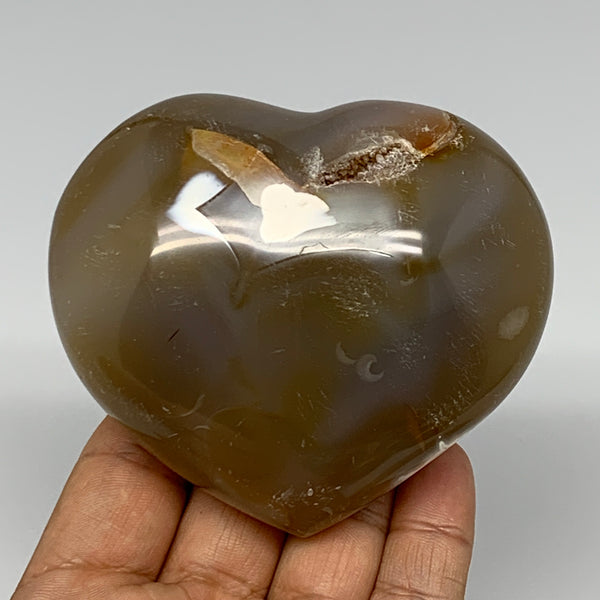 353.6g,3"x3.4"x1.7" Agate Heart Polished Healing Crystal, Orca Agate, B17671